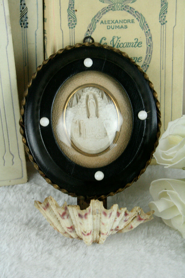Antique 19th c French Meerschaum Madonna Mary figurine holy water font shell