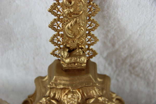 Antique chalkware Crucifix cross lamb putti religious 1920's France