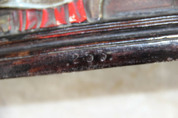 Antique French Religious chalkware polychrome statue madonna jesus john baptist