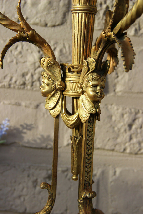 Antique Empire French bronze onyx marble Ram paws putti angels candle holder