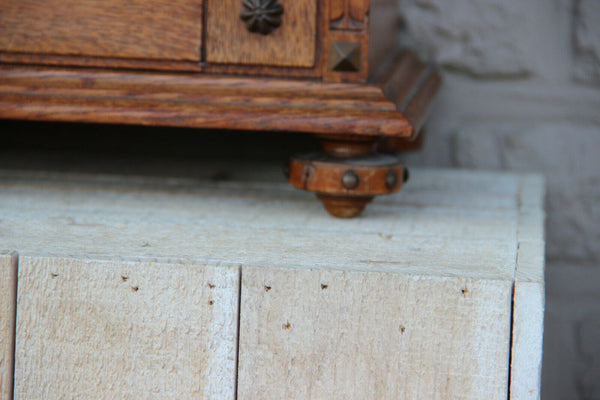Antique german Wood carved Apothecary wall cabinet Lion head castle neo gothic