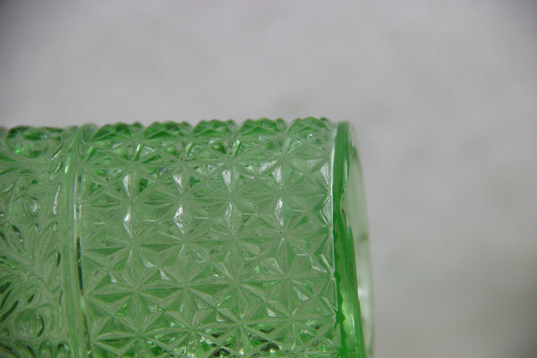 Antique Val Saint Lambert 8 Piece Apple Green Crystal Glass vanity Dresser Set