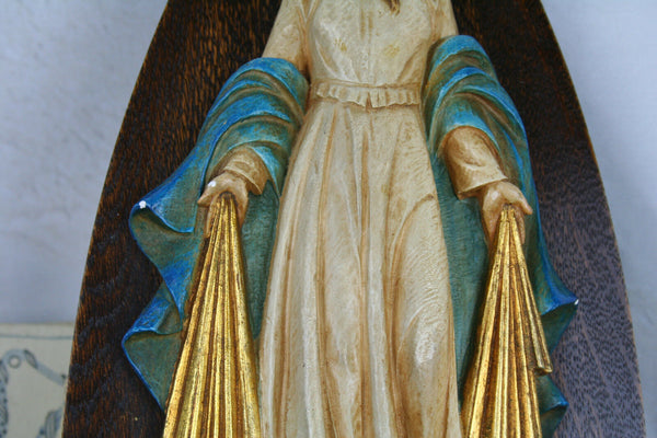 French Ceramic 1930 Madonna relief wall plaque polychrome painted rare special