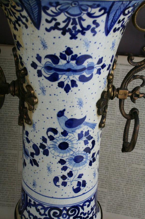 XXL Delft Bluewhite pottery birds decor clock candelabras 1930 Holland mantel