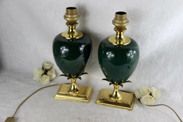 PAIR maison LE DAUPHIN olive egg Desk table lamps 1960's midcentury retro