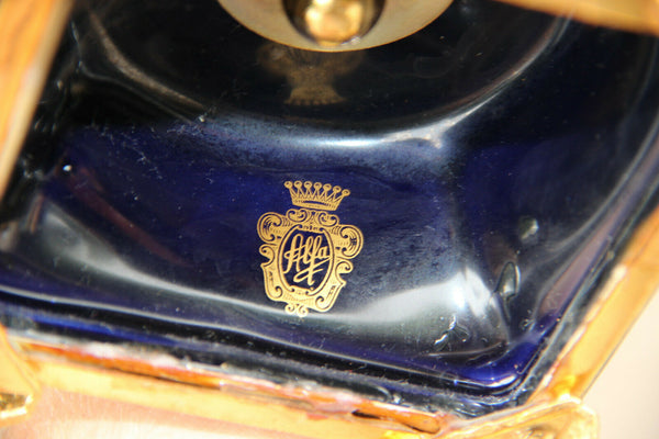 PAIR Cobalt blue porcelain Vases victorian romantic scenes marked 1960