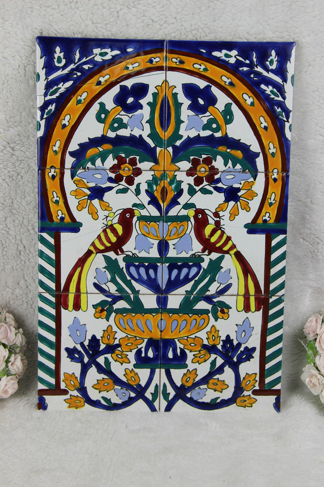 Vintage Tiles panel Art nouveau floral birds parrot decor  n1