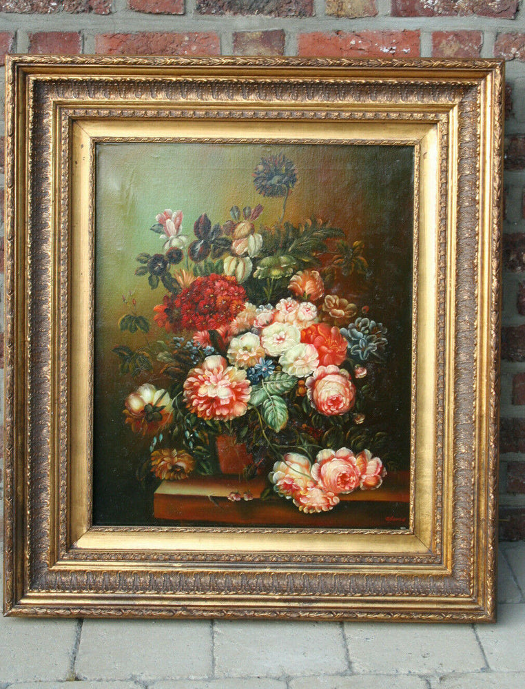 Gorgeous  flanders school oil canvas painting signed Floral still live 1960's