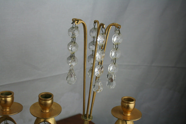 PAIR Brass Candlesticks candle holders with crystal glass decoration drops
