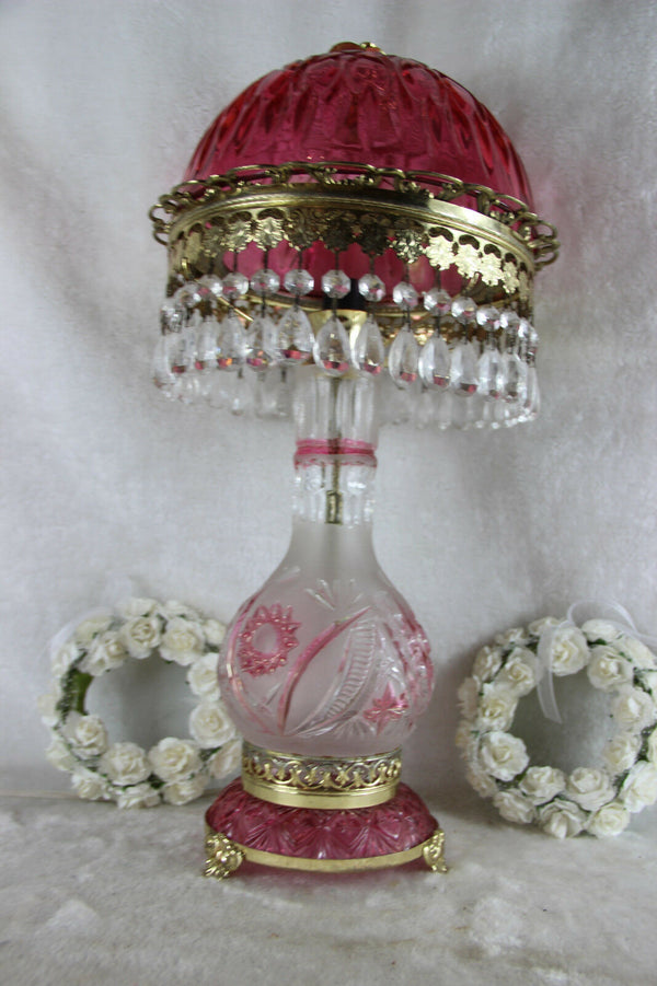 Gorgeous Bohemian Czech pink clear crystal glass cut Table desk lamp pendants