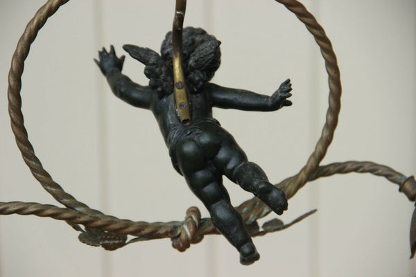 Antique French Art nouveau putti angel spelter Bronze chandelier pendant