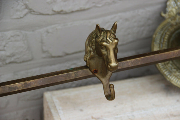 Rare Vintage French Equestrian Brass Wall coat rack hangers horse