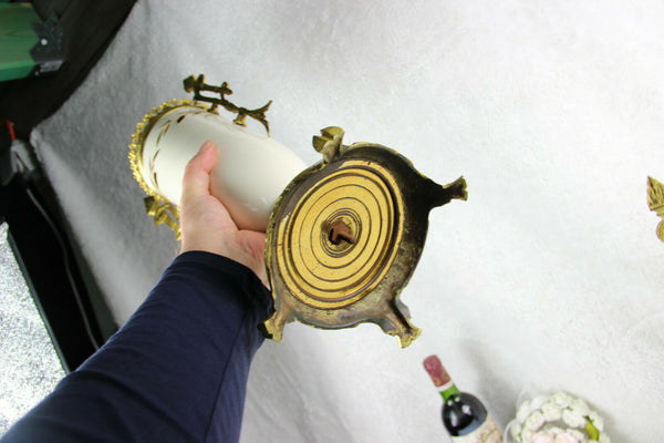 PAIR XL french antique art nouveau faience Vases urns