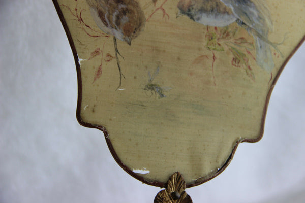 PAIR 19th c Antique French silk paint birds Fireplace screen face napoleon III