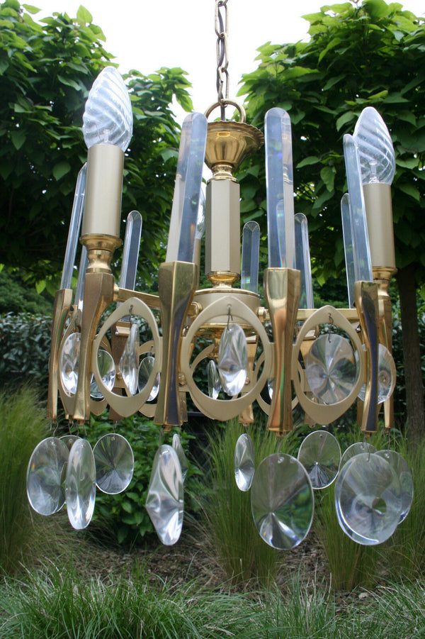 Sciolari OVALI collection  Brass Crystal chandelier 3 lights 1970's Italian