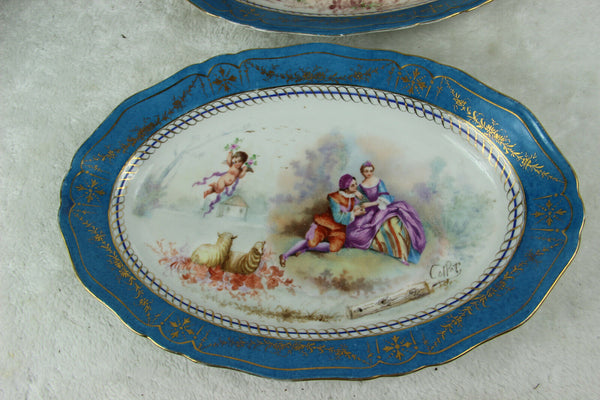 PAIR large antique French SEvres porcelain putti romantic victorian plates
