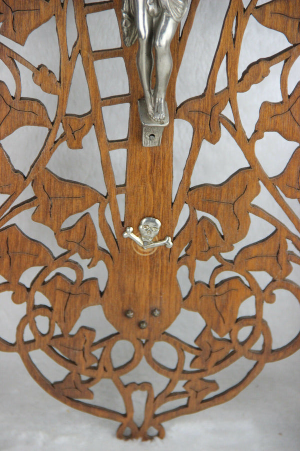 Rare vtg French wood carved crucifix christ cross 1960's religious