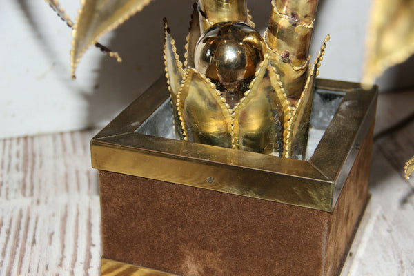 Exclusive MAISON JANSEN Brass Palm tree table lamp Velvet Hollywood regency n2