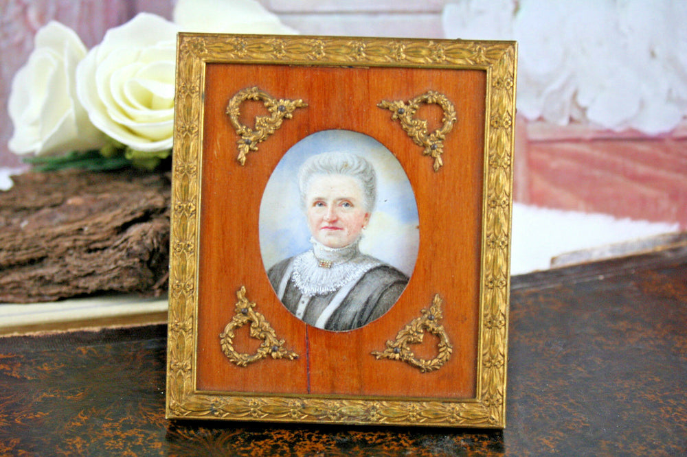 gorgeous French antique Miniature painting portrait lady pastel framed louis XVI