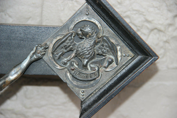 Antique Religious Crucifix silver christ 4 evangelists wood cross Religious top