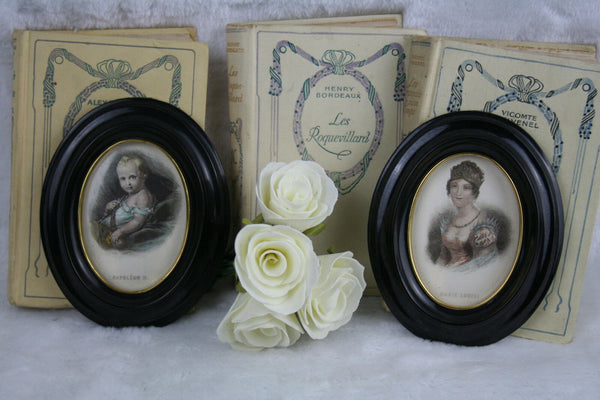 PAIR Miniature portrait Napoleon II duke reichstadt & Marie Louise Austria