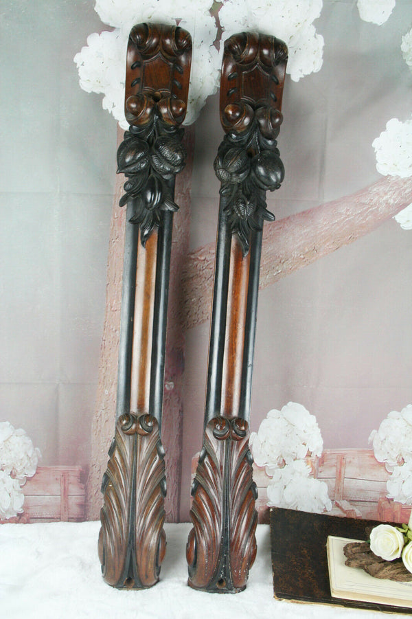 PAIR Dutch Wood Mahogany carved William III cabinet ornaments plaques fruit 1880