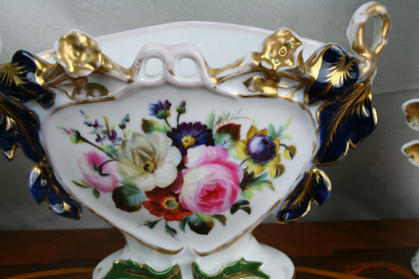Antique SET VIEUX PARIS porcelain vases Set French Floral decor 1900
