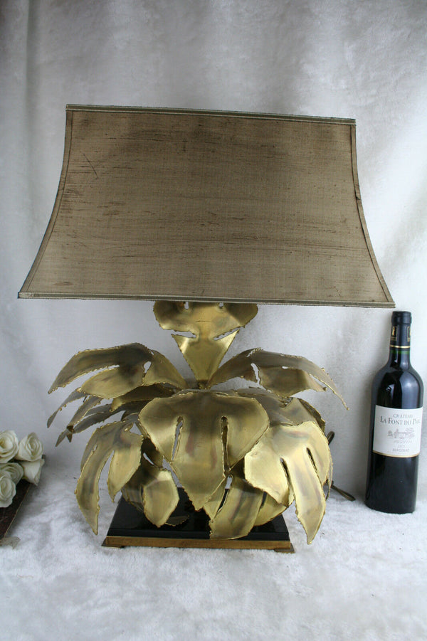 mid century Lamp Dhaeseleer Daniel signed brass copper palm tree leaves lamp