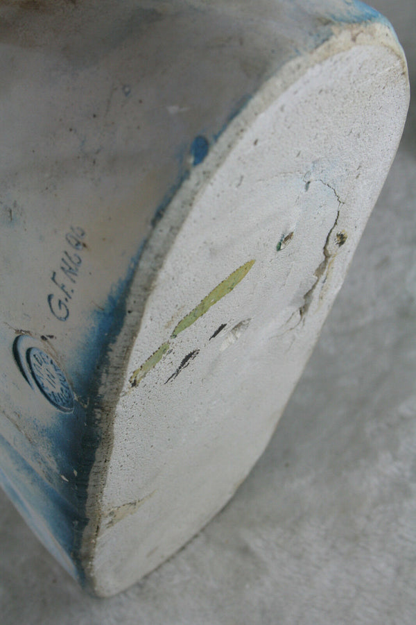 Rare antique Belgian Bust Madonna Mary jesus child religious plaster marked