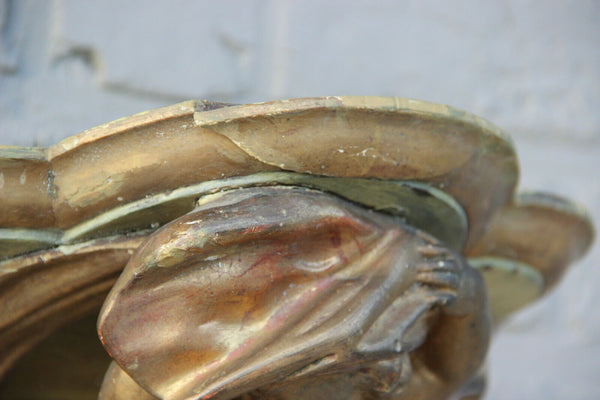 Antique italian gilt carved Wood & plaster putti angel figurine wall console