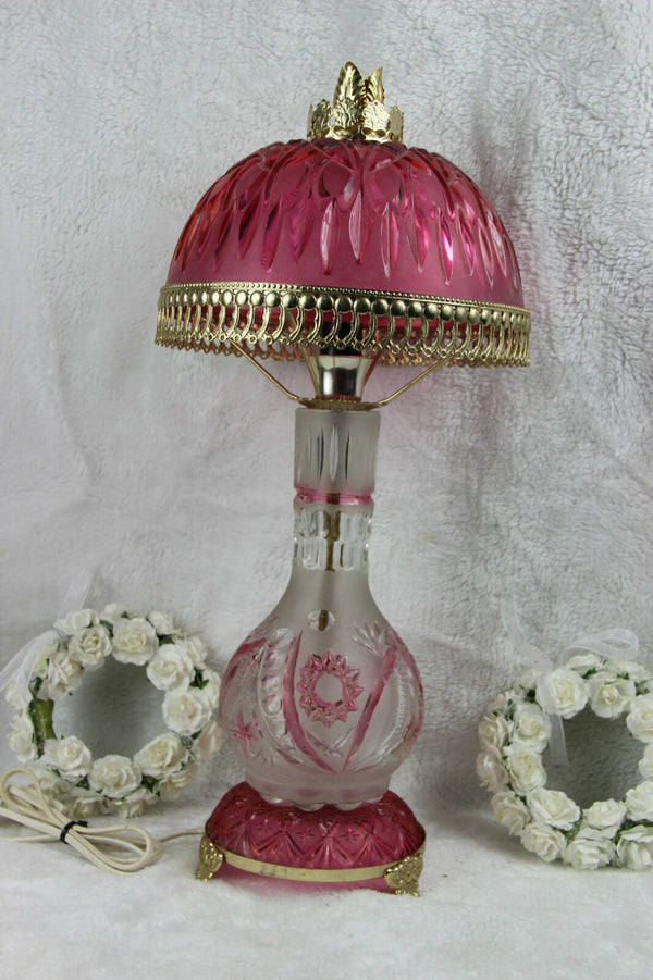 Bohemian Crystal glass Cut Table desk lamp 1950