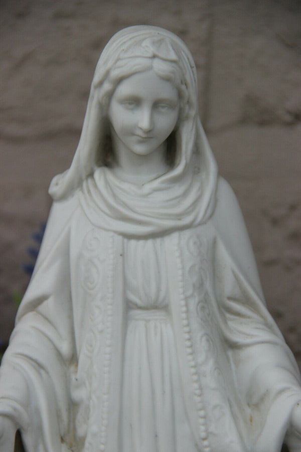 Antique  French Religious porcelain bisque madonna figurine statue snake