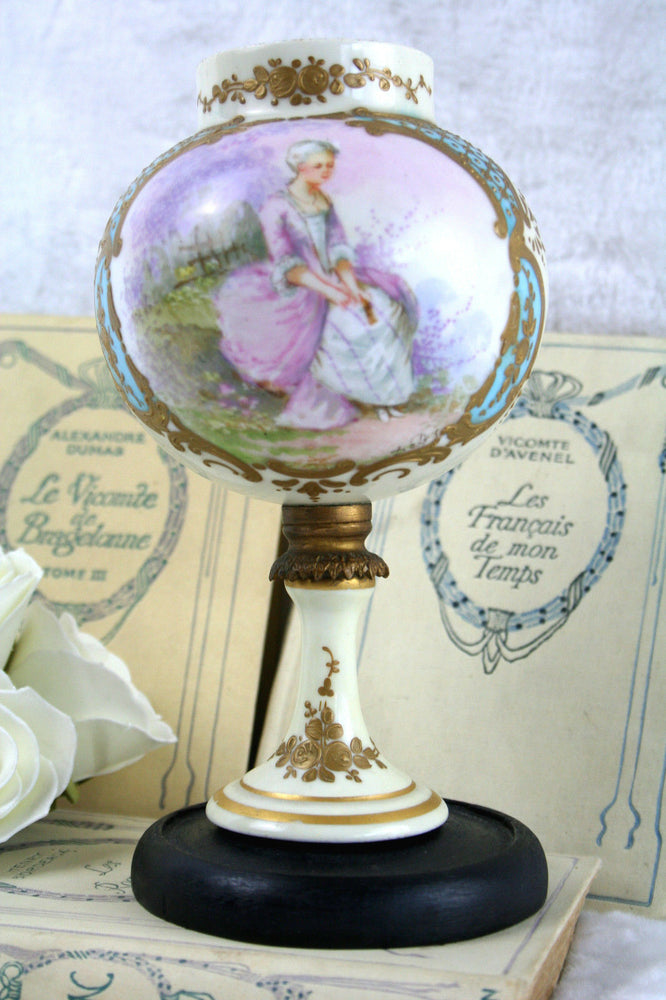 SEVRES porcelain marked Vase on  wood base France 19th c romantic victorian