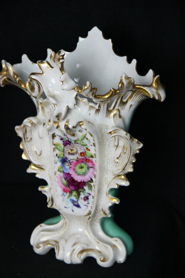 PAIR antique vieux paris porcelain Vases floral hand paint