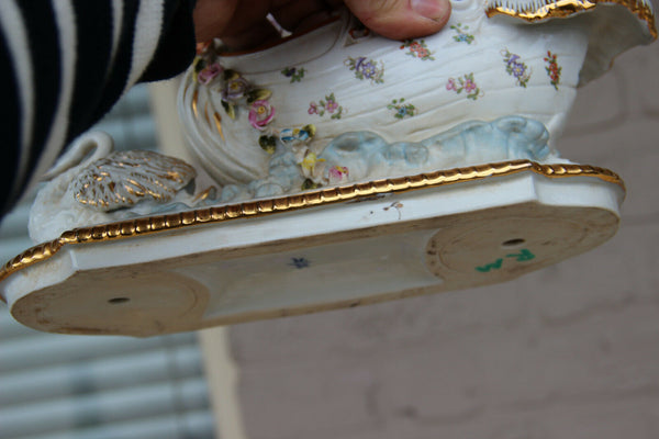 Gorgeous German porcelain romantic putti angels swan planter vase