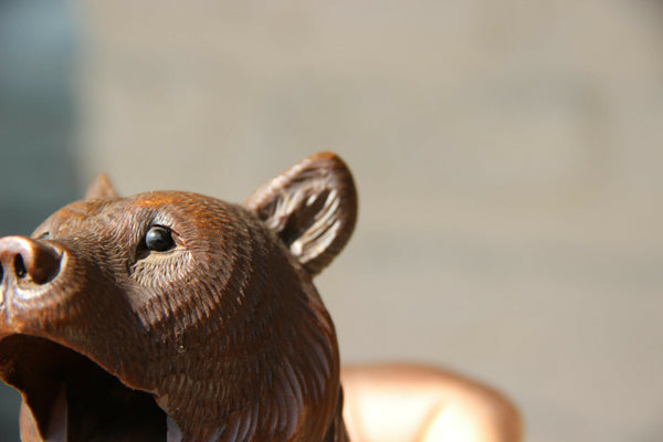 Antique hand Black forest wood carved swiss bear statue nut cracker