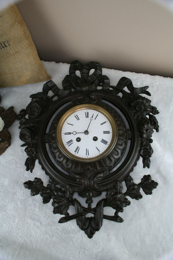 French vtg Wall Cast iron clock louis XVI decor 1960's