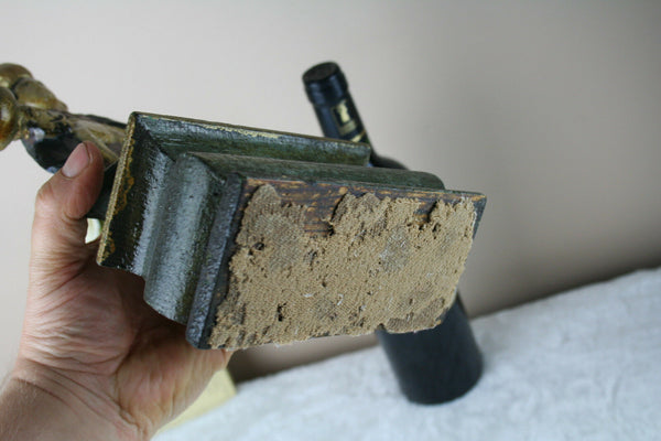 Antique Religious 19thc European pieta wood carved polychrome rest Rare piece