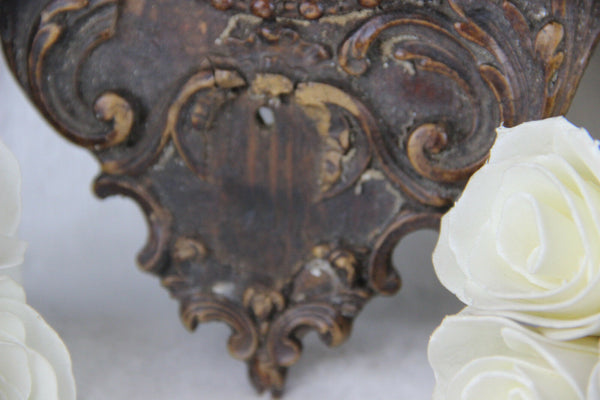 Antique 1880 Napoleon III Crucifix cross religious wood carved velvet