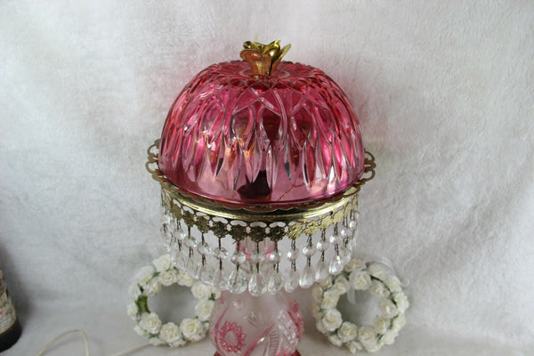Gorgeous Bohemian Czech pink clear crystal glass cut Table desk lamp pendants
