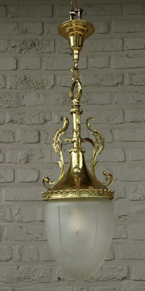 French Vintage 1970 Hall Lantern Chandelier Lamp crystal glass shade