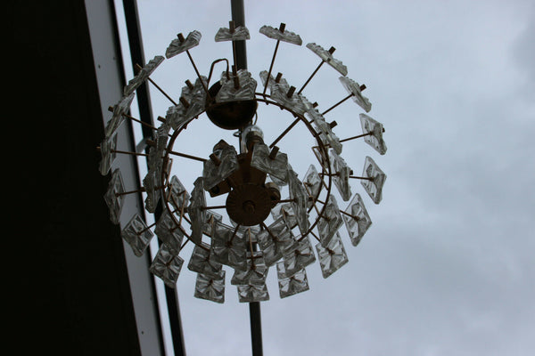 Retro 1970s 4 level Chandelier 48 Facet glass disc attr. Kinkeldey