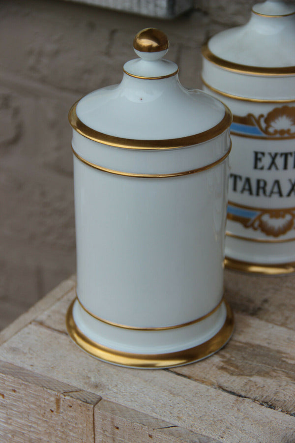 Antique VIEUX BRUSSELS porcelain Set 7 pharmacy pots Latin texts