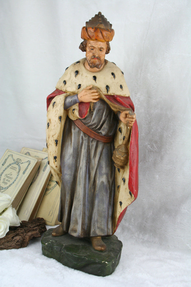 French XL antique saint statue religious 1900 Plaster polychrome