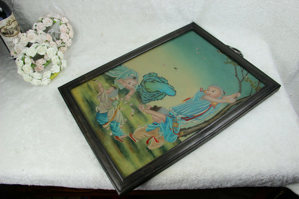 Chinese EGLOMISE Reverse glass painting children