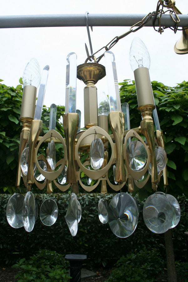 Sciolari OVALI collection  Brass Crystal chandelier 3 lights 1970's Italian