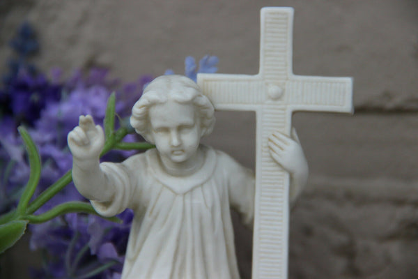 Antique French rare 1917 marked Bisque porcelain holy water font communion