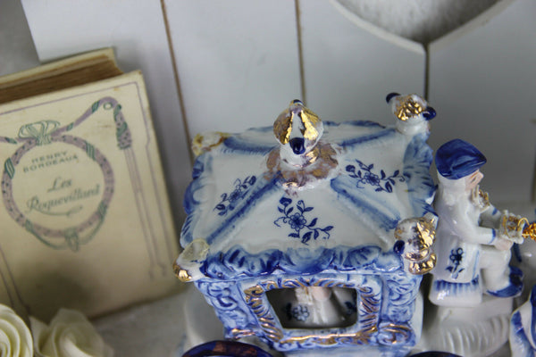 Vintage German porcelain carriage coach princess horses figurines statue group