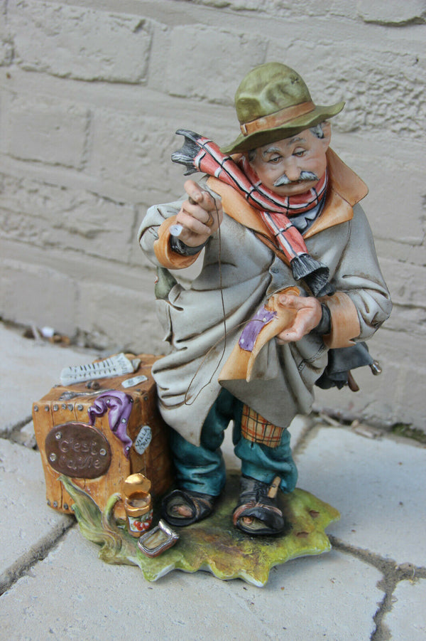 Large Italian capodimonte porcelain statue figurine  man signed Bruno Tyche