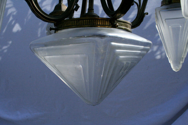 Art deco 1930 Chandelier Glass flame triangle shades